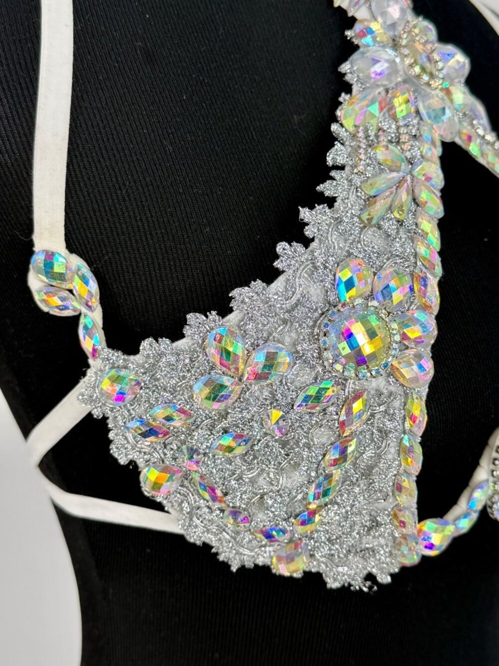 Silver Crystal Rhinestone Bra & Belt Set | Samba Coachella Rave Festival Dancer - Picture 12 of 13